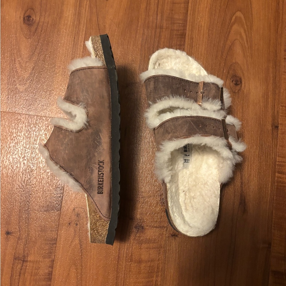 Birkenstock Tan Shearling Lined Slides
